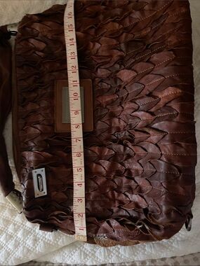 Ruffled Brown Leather Shoulder Tote